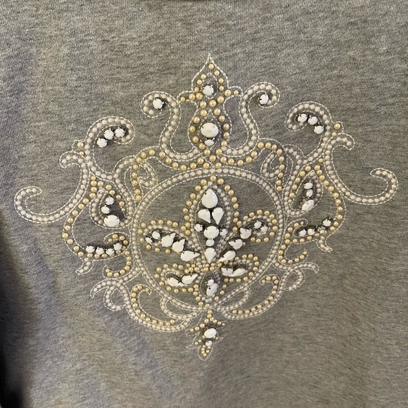 Women’s Miss Me gray pullover sweatshirt embellished lace sleeve Small - Picture 3 of 5